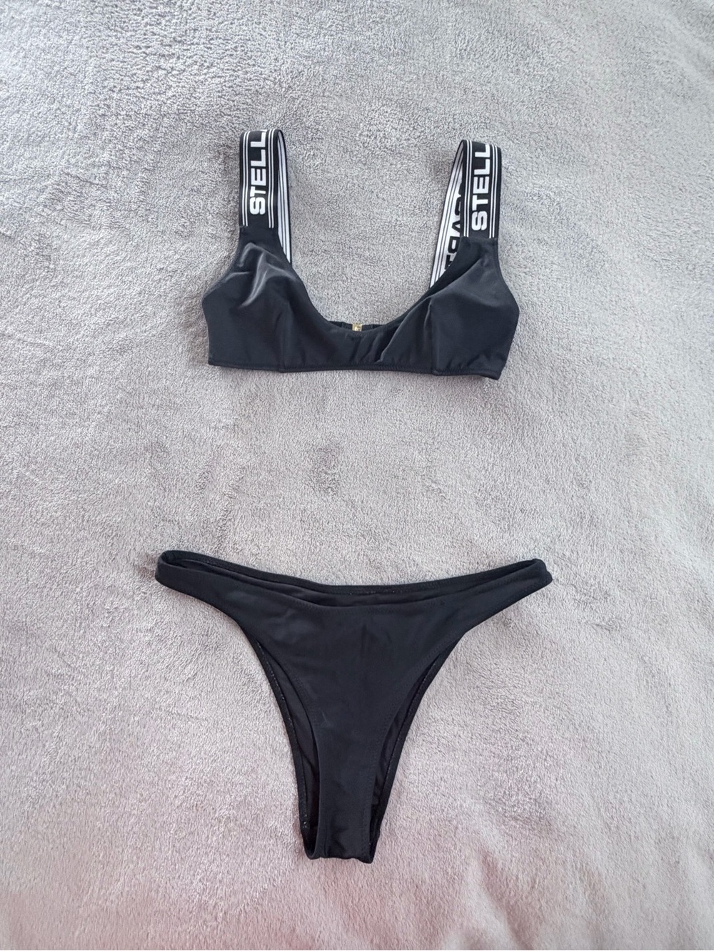 Stella McCartney Black White Logo Bikini Top with Black Bottom Size S